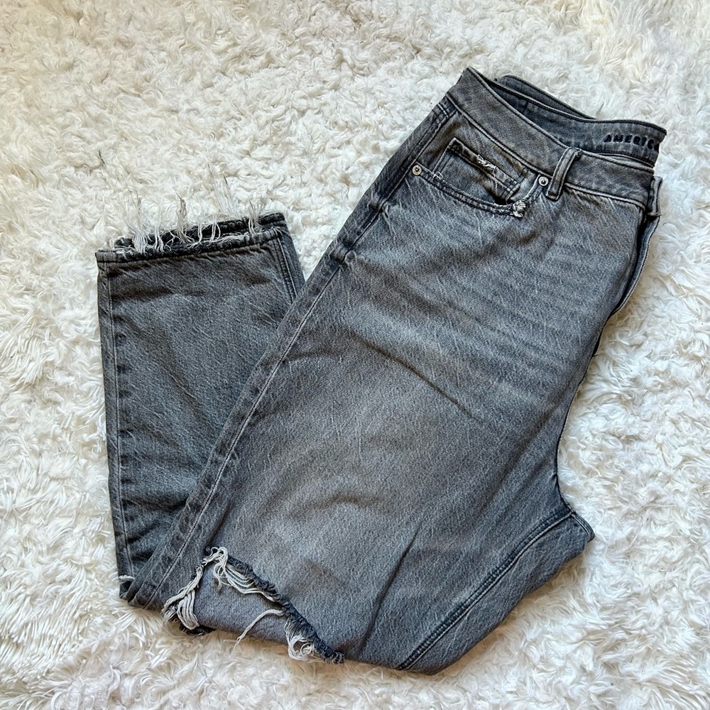 American Eagle Distressed Washedout Black Mom Jeans Size 16